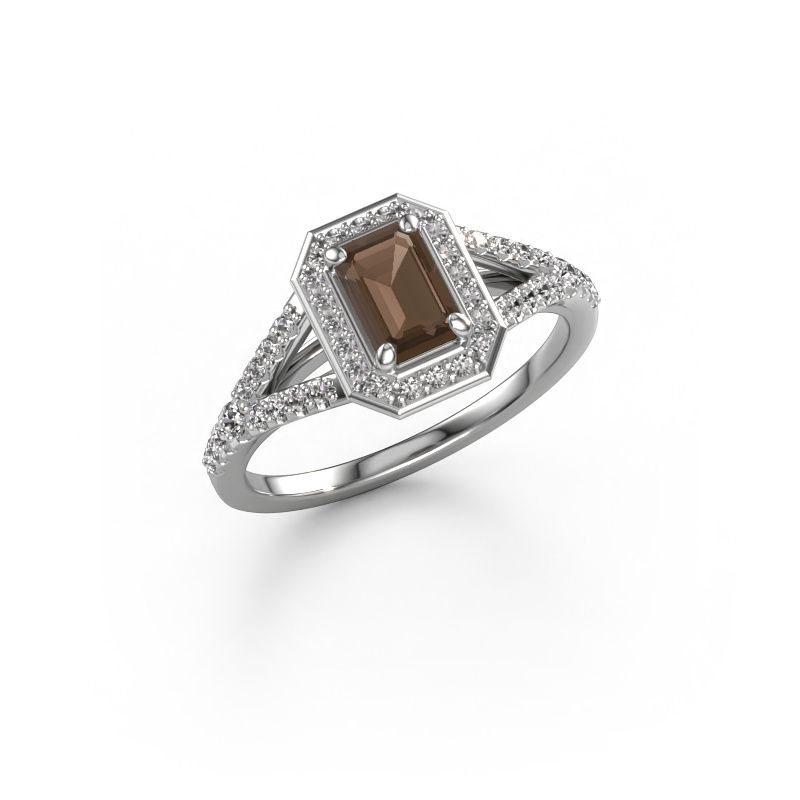 Verlobungsring Pamela EME 585 Weißgold Rauchquarz 6x4 mm