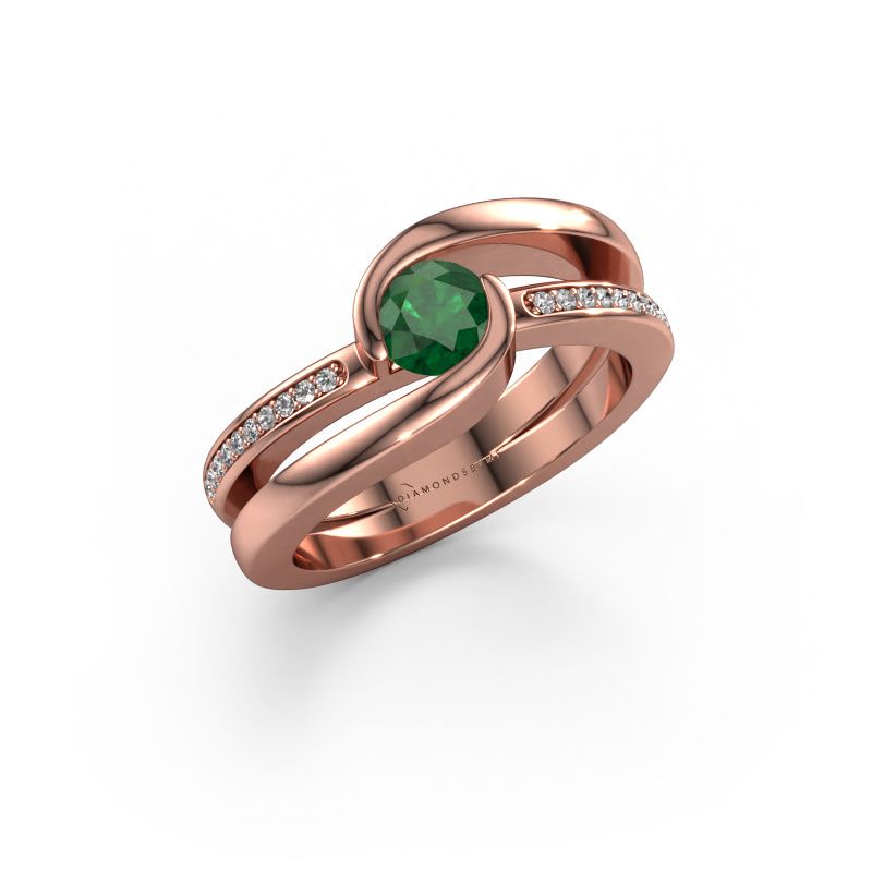Ring Xenia 2 585 rosé goud smaragd 5 mm