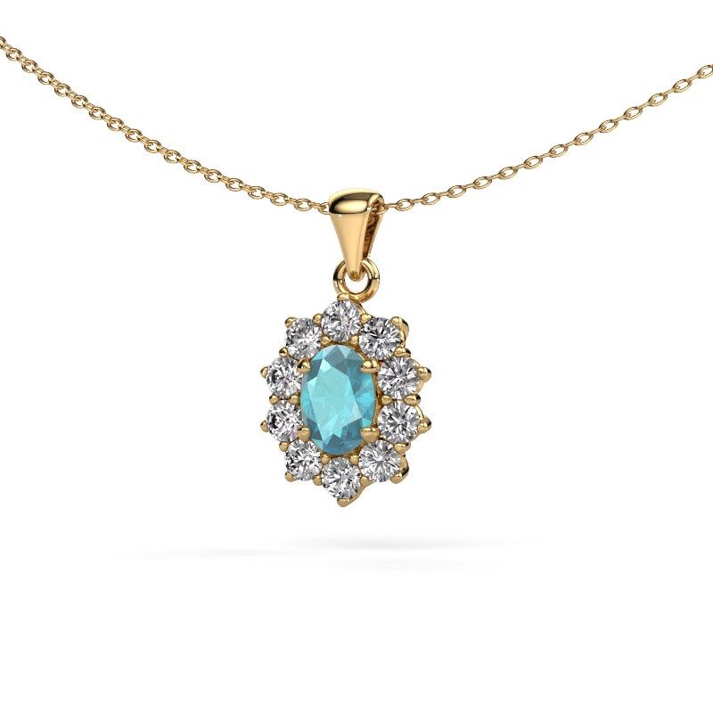 Pendentif Leesa 585 or jaune topaze bleue 7x5 mm