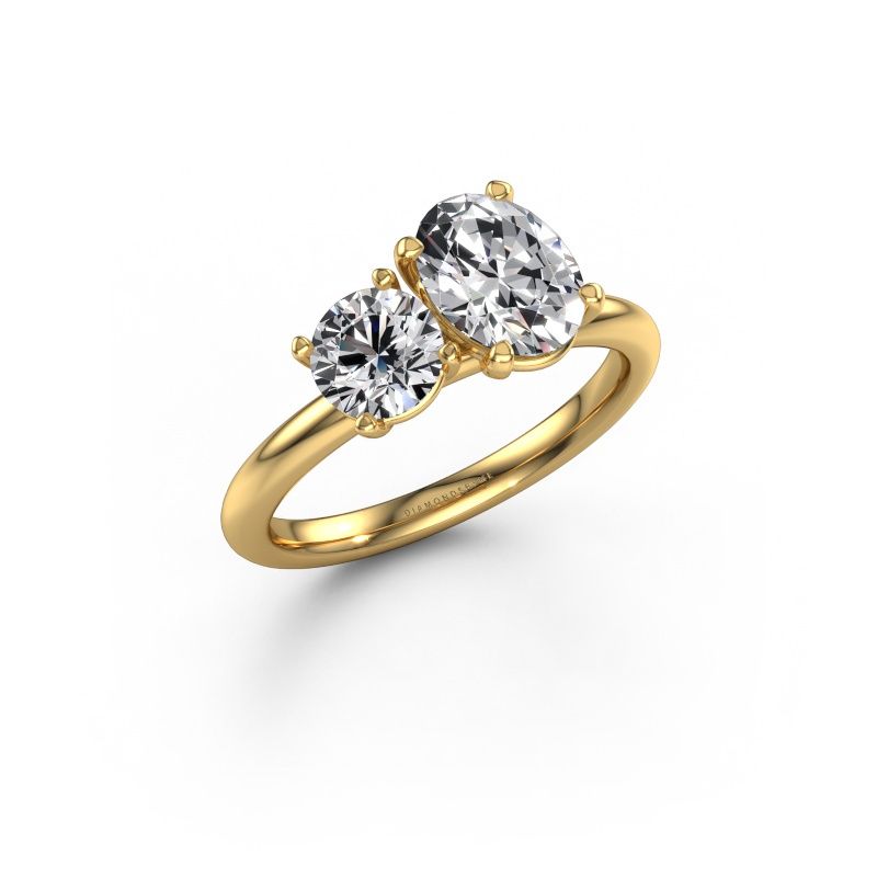 Bague de fiançailles Toi et Moi OVL-RND 585 or jaune diamant 1.65 crt