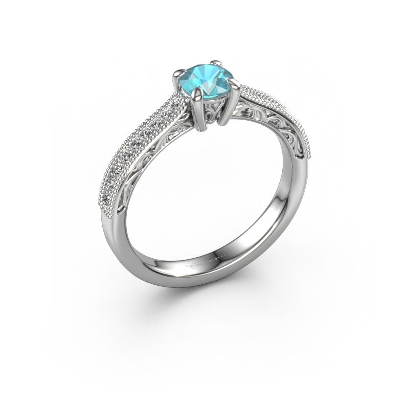 Belofte ring Shonta RND 950 platina blauw topaas 4.7 mm
