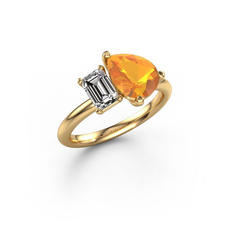 Engagement ring Toi et Moi PER-EME 585 gold citrin 9x7 mm