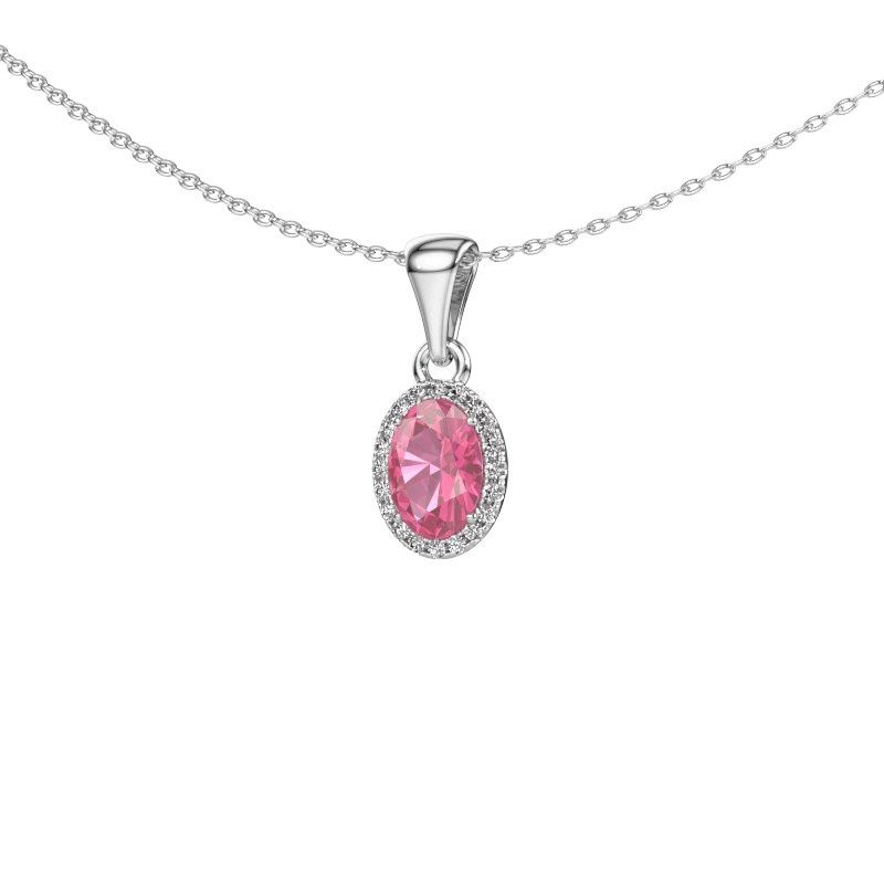 Pendentif Seline ovl 950 platine saphir rose 7x5 mm