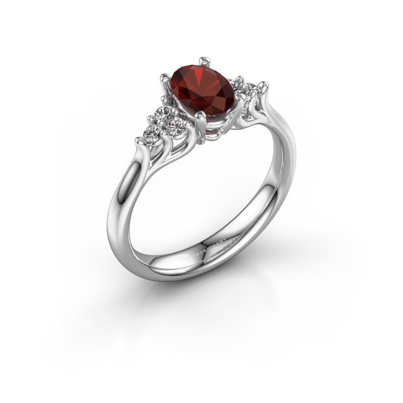 Afbeelding van Verlovingsring Monika OVL<br/>585 witgoud<br/>Granaat 7x5 mm