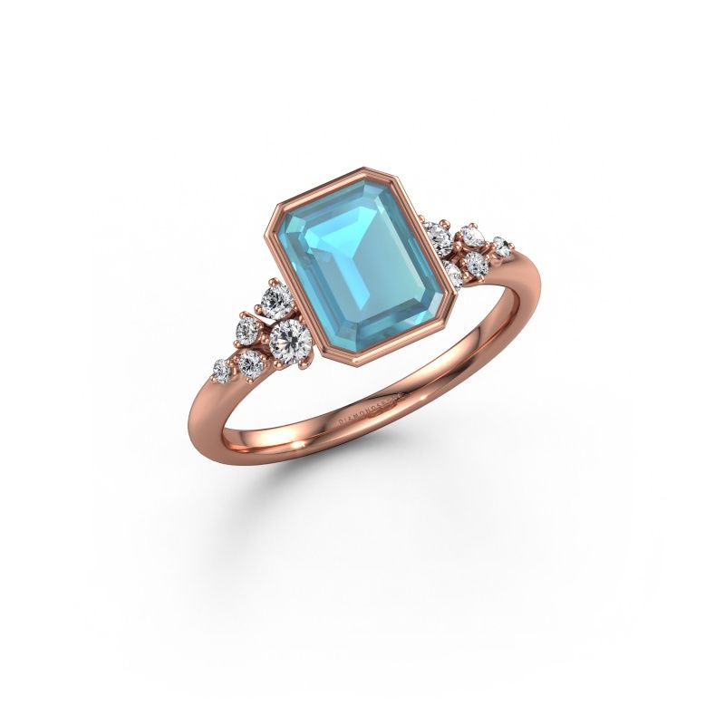 Verlovingsring Aliyah EME 585 rosé goud blauw topaas 8x6 mm