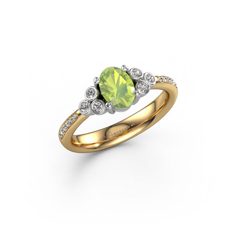Verlovingsring Lucy 2 585 goud peridoot 7x5 mm