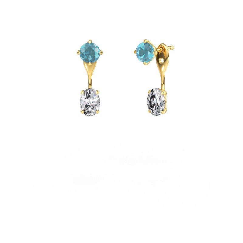 Drop earrings Kate RND-OVL 585 gold blue topaz 5 mm
