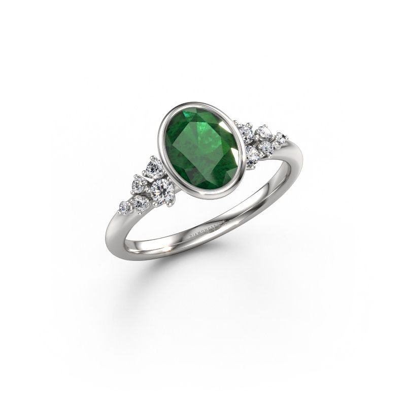 Engagement ring Aliyah OVL 585 white gold emerald 8x6 mm