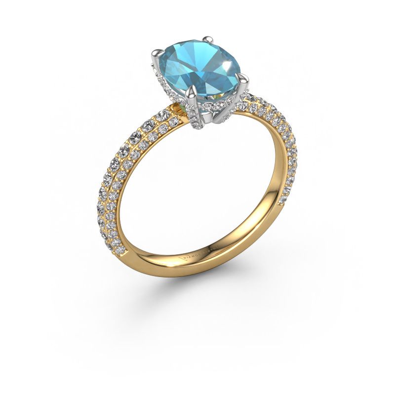 Bague de fiançailles Saskia 2 OVL 585 or jaune topaze bleue 9x7 mm