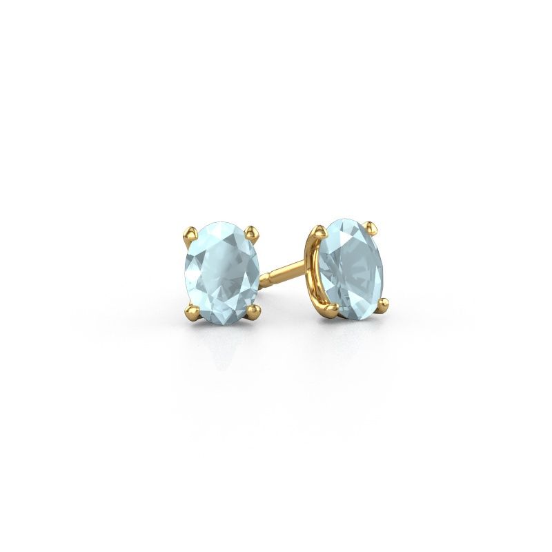 Clous d'oreilles Sam OVL 585 or jaune aigue-marine 7x5 mm