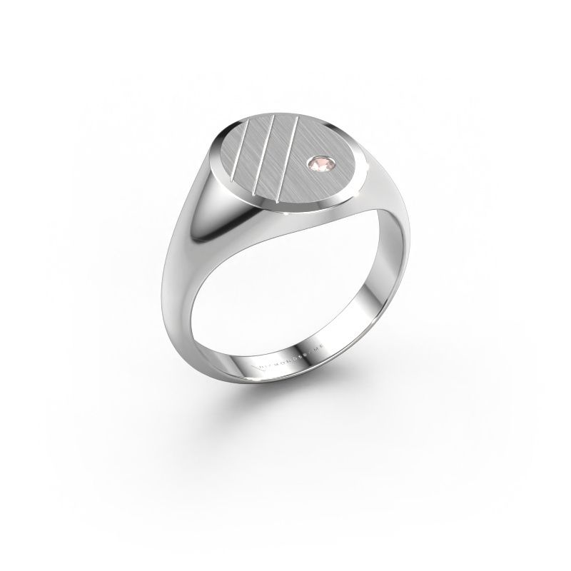 Signet ring Wesley 2 585 white gold morganite champagne 2 mm