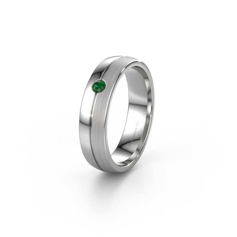 Trouwring WH0201L25APM 585 witgoud smaragd ±5x1.7 mm