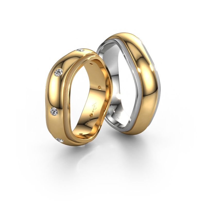 Wedding rings set WH2051LM26DP ±6 x 2.4 mm 14 Carat white gold diamond 0.24 crt