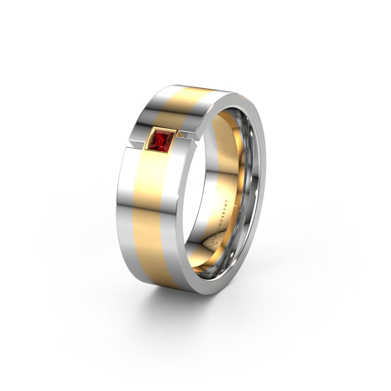Wedding ring WH2042P 585 gold garnet ±7x2.4 mm