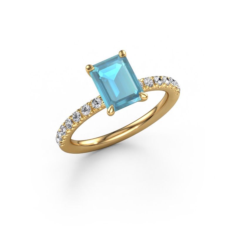 Forlovelsesring Crystal EME 2 585 gull blå topas 8x6 mm