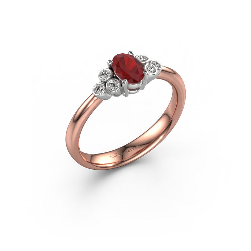 Verlovingsring Lucy 1 585 rosé goud robijn 6x4 mm