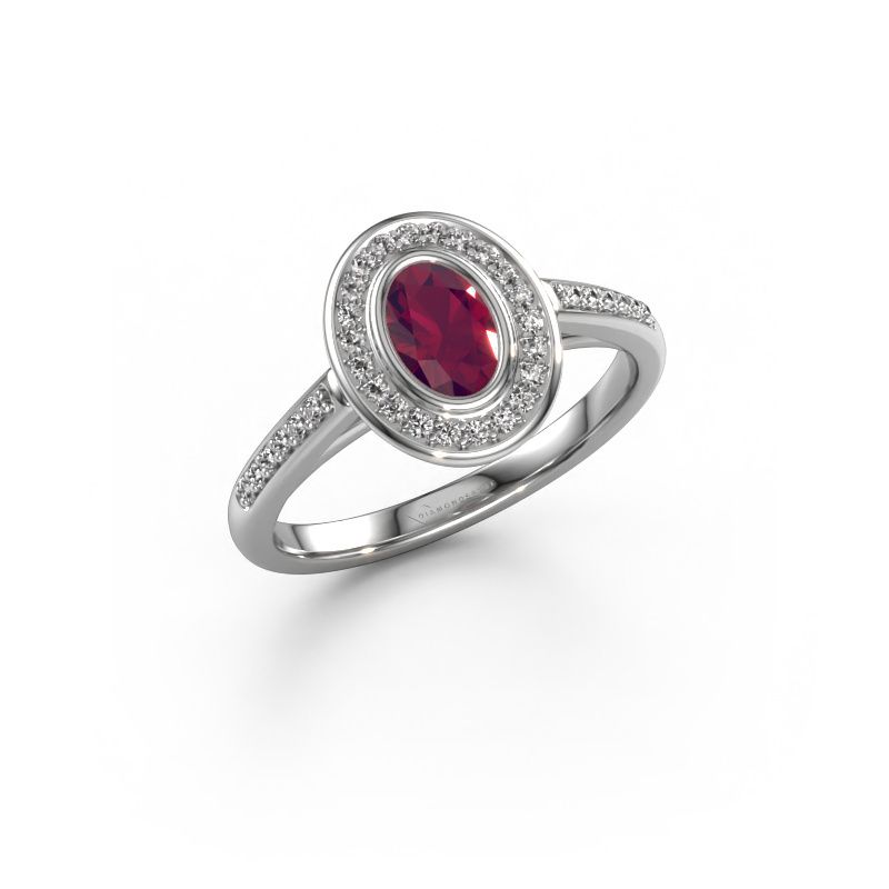 Verlovingsring Noud 2 OVL 585 witgoud rhodoliet 6x4 mm