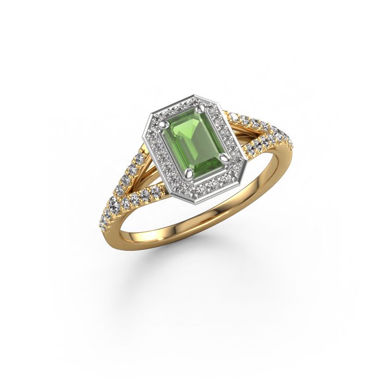 Verlobungsring Pamela EME 585 Gold Turmalin grün 6x4 mm