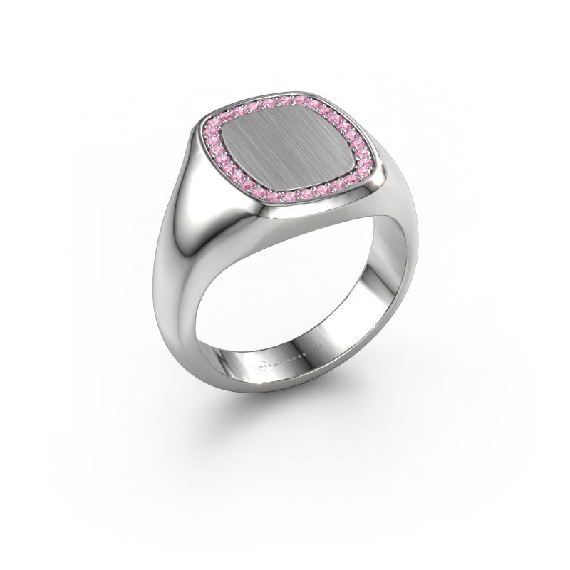 Heren ring Floris Cushion 3 585 witgoud roze saffier 1.2 mm