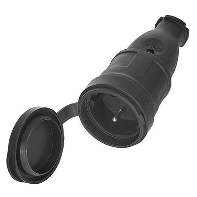 Foto van Rubberen contrastekker 230V – 16A – IP44 – Met Beschermklep – Zwart