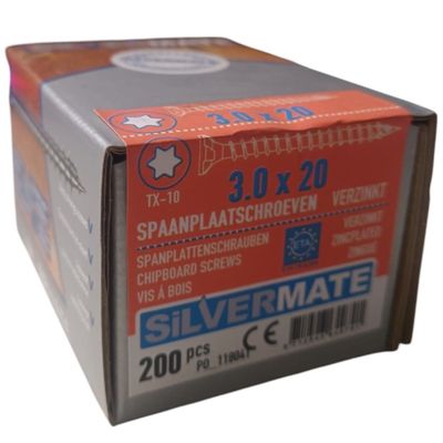 Foto van Silvermate spaanplaatschroeven 3.0 x 20 voldraad verzinkt - 200 stuks