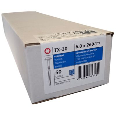 Tellerkopschroeven 6.0 x 260 deeldraad - 50 stuks
