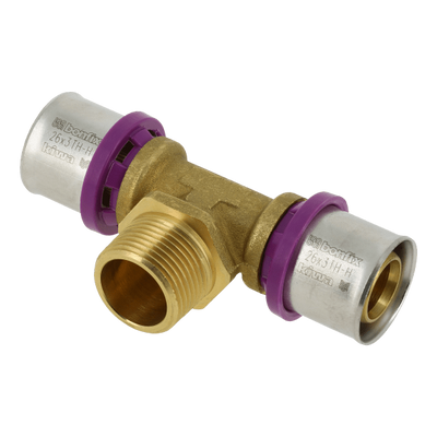 Photo of Bonfix Alu-press brass fitting coupling Tee 26mm x 3/4inch x 26mm FRF