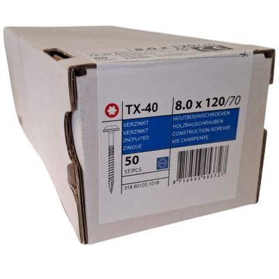 Tellerkopschroeven 8.0 x 120 deeldraad - 50 stuks Tellerkopschroeven 8.0 x 120 deeldraad - 50 stuks