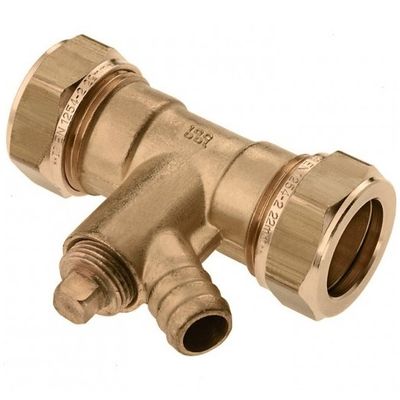 BONFIX knel messing rechte koppeling met aftap 15 x 15 mm BONFIX knel messing rechte koppeling met aftap 15 x 15 mm