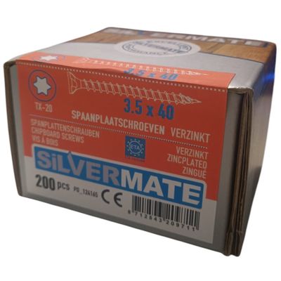 Foto van Silvermate spaanplaatschroeven 3.5 x 40 voldraad verzinkt - 200 stuks
