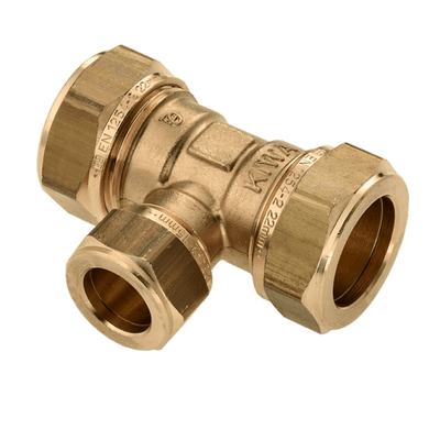 Photo of BONFIX brass compression fitting Tee reduced 35mm x 22mm x 35mm FFF