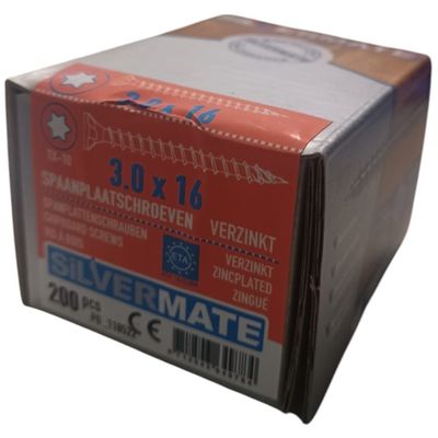 Foto van Silvermate spaanplaatschroeven 3.0 x 16 voldraad verzinkt - 200 stuks