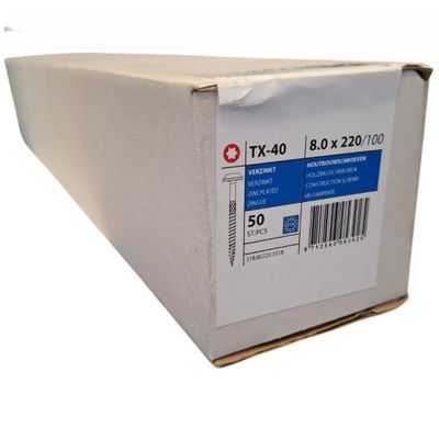Tellerkopschroeven 8.0 x 220 deeldraad - 50 stuks Tellerkopschroeven 8.0 x 220 deeldraad - 50 stuks