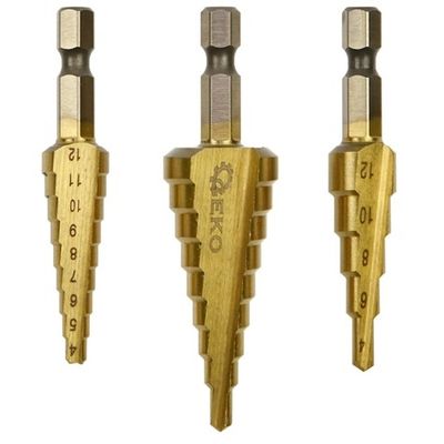 GEKO trappenboor Set 3–20 mm | HSS met Titanium | 1/4inch zeskant (hex) aansluiting GEKO trappenboor Set 3–20 mm | HSS met Titanium | 1/4inch zeskant (hex) aansluiting