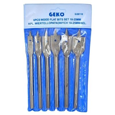 GEKO Wood Flat Bit Set – 6-piece Speed ​​Drill Bits 10-25 mm | Titanium Coated
