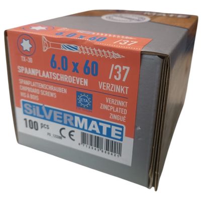 Silvermate spaanplaatschroeven 6.0 x 60 deeldraad - 100 stuks Silvermate spaanplaatschroeven 6.0 x 60 deeldraad - 100 stuks
