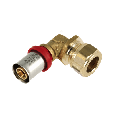 BONFIX Alu-pers - messing perskoppeling verloop naar knelfitting - bocht verlopend 16 x 15mm