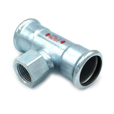 Photo of Steelpres carbon steel M press fitting Tee 42mm x 1/2inch x 42mm FRpF