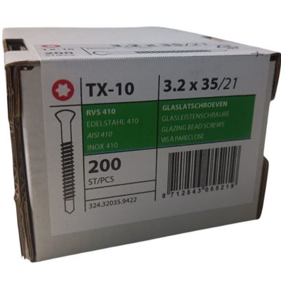 Glaslatschroeven rvs zelfborend 3.2 x 35 - 200 stuks Foto van Glaslatschroeven rvs zelfborend 3.2 x 35 - 200 stuks