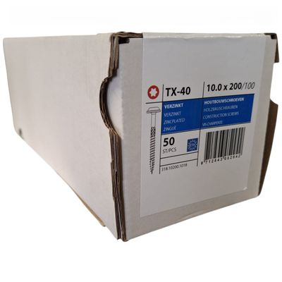 Tellerkopschroeven 10.0 x 200 deeldraad - 50 stuks Tellerkopschroeven 10.0 x 200 deeldraad - 50 stuks