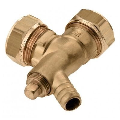 Foto van BONFIX messing knelfitting knie met aftap 22mm FF