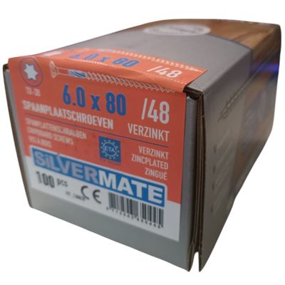 Foto van Silvermate spaanplaatschroeven 6.0 x 80 deeldraad - 100 stuks