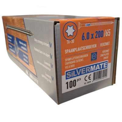 Silvermate chipboard screws 6.0 x 200 partial thread - 100 pcs Silvermate chipboard screws 6.0 x 200 partial thread - 100 pcs