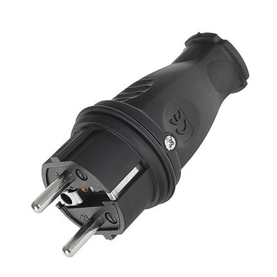 Foto van Rubberen Stekker 230V – 16A – IP44 – Type E/F – Zwart