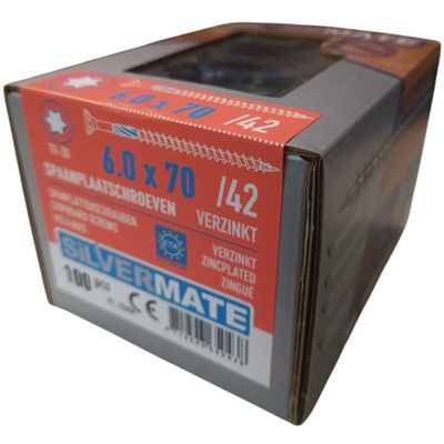 Foto van Silvermate spaanplaatschroeven 6.0 x 70 deeldraad - 100 stuks
