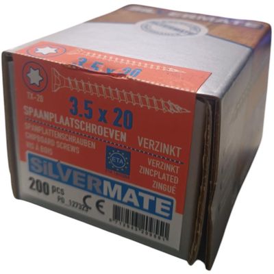Foto van Silvermate spaanplaatschroeven 3.5 x 20 voldraad verzinkt - 200 stuks