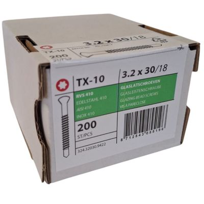 Glaslatschroeven rvs zelfborend 3.2 x 30 - 200 stuks Foto van Glaslatschroeven rvs zelfborend 3.2 x 30 - 200 stuks