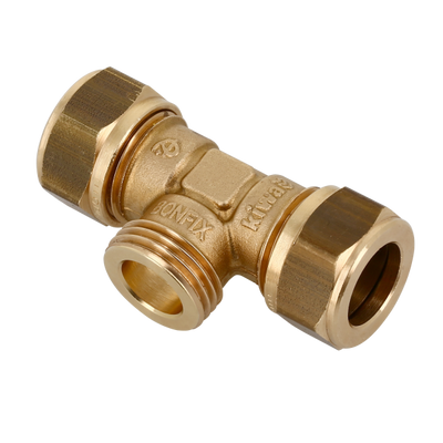 Foto van BONFIX messing knelfitting T-stuk buitendraad 15mm x 1/2inch x 15mm FRF