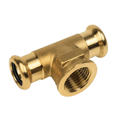 Photo of BONFIX press fitting red copper Tee female thread 22mm x 1/2inch x 22mm FRpF