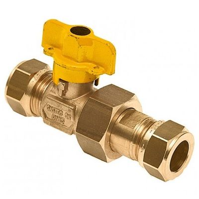 Bonfix messing knelfiting gaskogelkraan 22mm x 22mm FF Foto van Bonfix messing knelfiting gaskogelkraan 22mm x 22mm FF